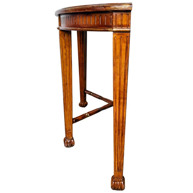 Late 20th Century Neoclassical Fluted Demilune Console Table With Pineapple Finial Stretcher & Gold Leaf For Sale - Image 5 of 14