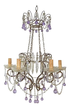 Maison Baguès Style Beaded Crystal Basket Lavender Purple Drops Chandelier