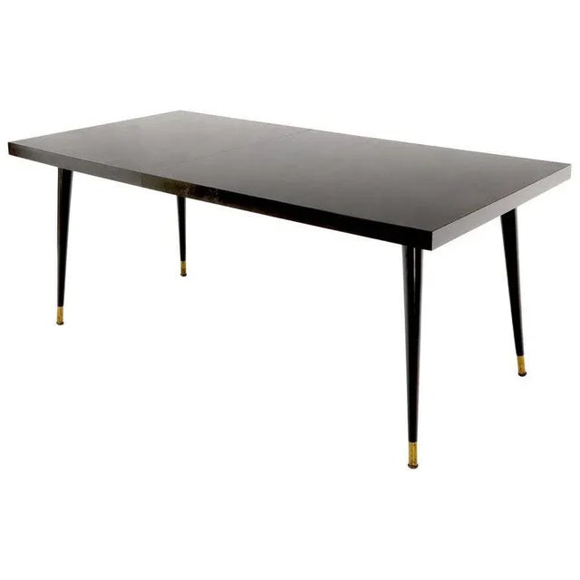 Black Laminate Tapered Dowel Legs Dining Table With Extension Board For Sale - Image 11 of 11
