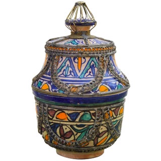 Mid 20th Century Moorish Ceramic Bowl With Lid For Sale