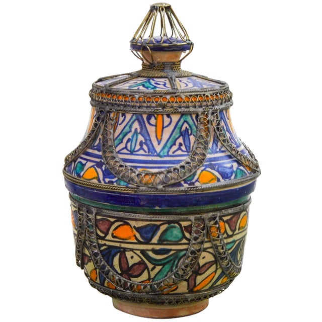 Mid 20th Century Moorish Ceramic Bowl With Lid For Sale