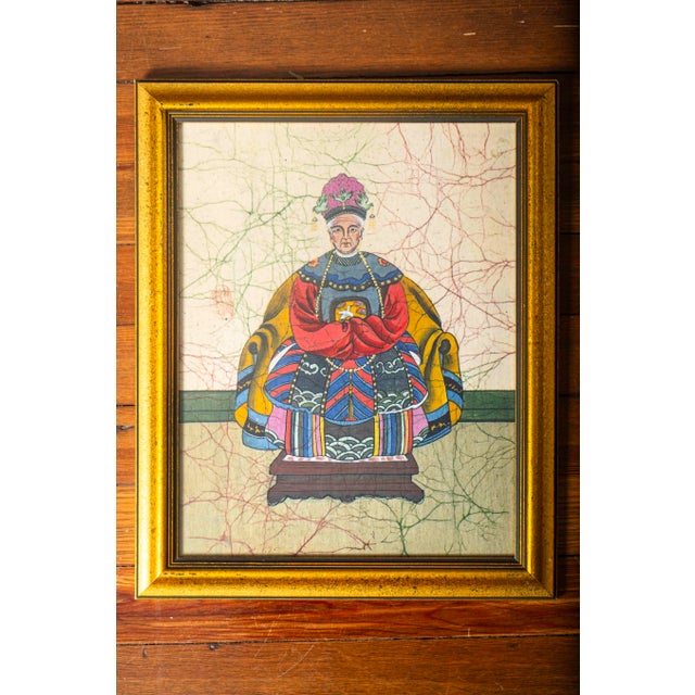 Chinese Vintage Chinese Qing-Style Ancestor Portrait Paintings, Framed - Pair For Sale - Image 3 of 18