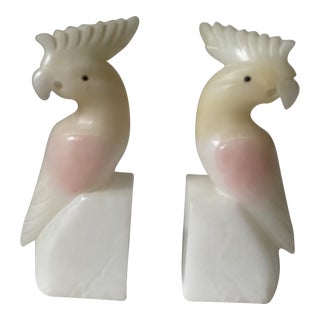 1960s Italian Alabaster Cockatoo Bookends - a Pair For Sale