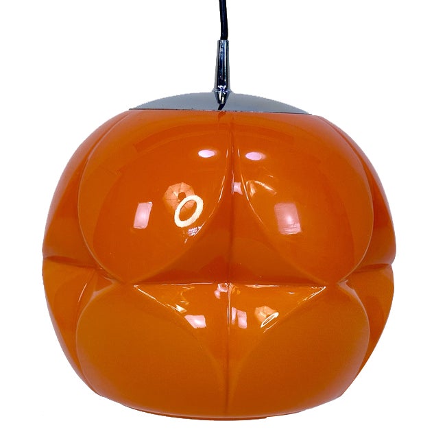 Large Space Age Sculptural Opaline Glass and Chrome Hanging Lamp from Peill & Putzler, Germany, 1960s For Sale