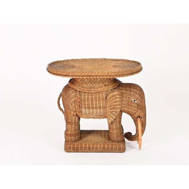 Large Rattan and Wicker Elephant Side Table from Vivai Del Sud, Italy, 1970s For Sale - Image 13 of 16