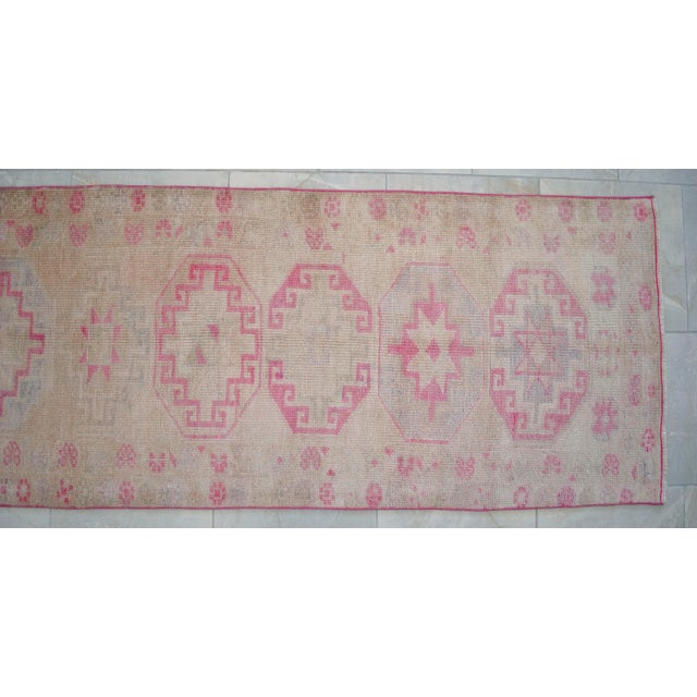 1960s Turkish Hand-Knotted Muted Runner Rug Low Pile Hallway Decor 3x12 Ft Approx For Sale - Image 9 of 16