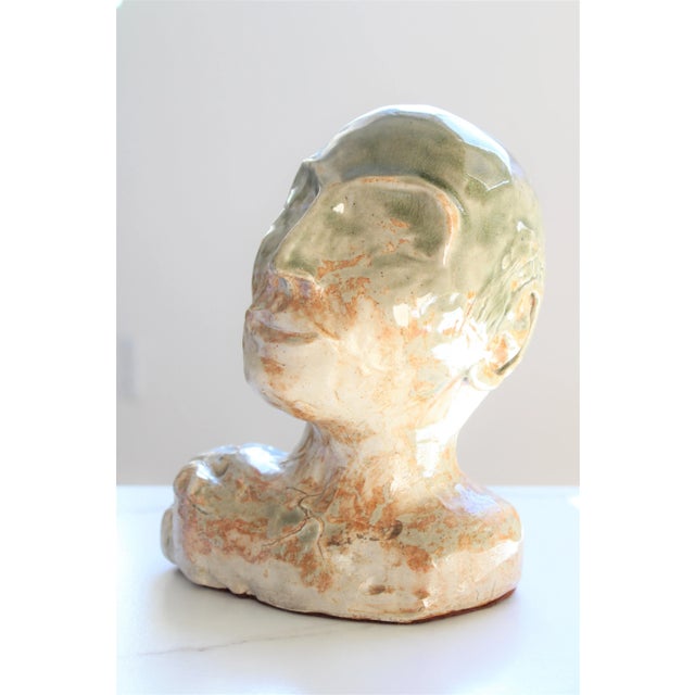 1950s Circa 1940's -1950's Male Bust Sculpture/Glazed Clay Pottery For Sale - Image 5 of 9