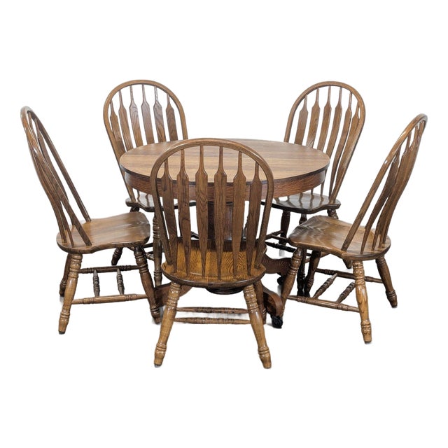Indian Head Table Co. Solid Wood 5-Piece Dining Set With Round Table and 4 Chairs For Sale