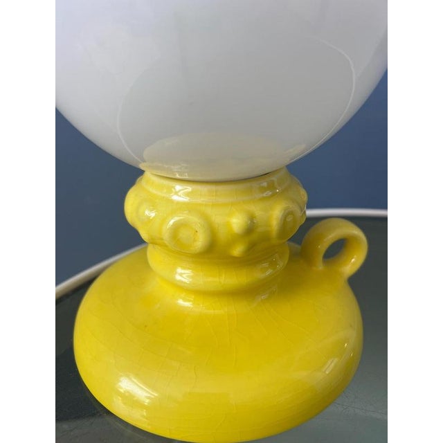 Yellow Ceramic Table Lamp with Glass Shade, West Germany For Sale - Image 10 of 11