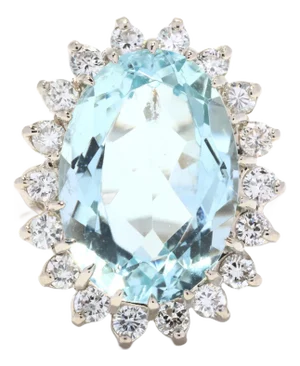10ctw Oval Aquamarine Diamond Ring, 14k White Gold, Ring Size 7.75