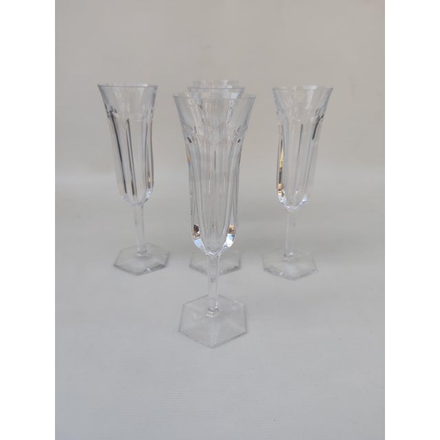 Glass Baccarat Crystal Champagne Flutes Malmaison Model, 1970s, Set of 5 For Sale - Image 7 of 7