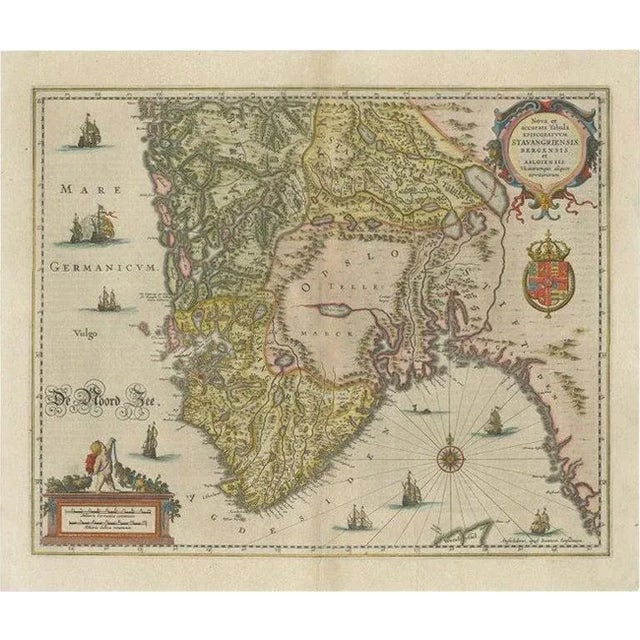 Antique Map of Southern Norway by Janssonius, 1650 For Sale - Image 5 of 5