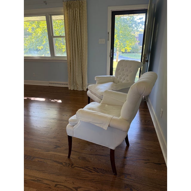 Hollywood Roll Arm Tufted Chairs (Pair) For Sale In Charlotte - Image 6 of 9