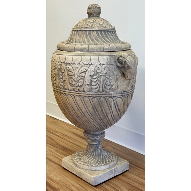 Neoclassical Oversized Resin Rams Head Urn For Sale - Image 3 of 11