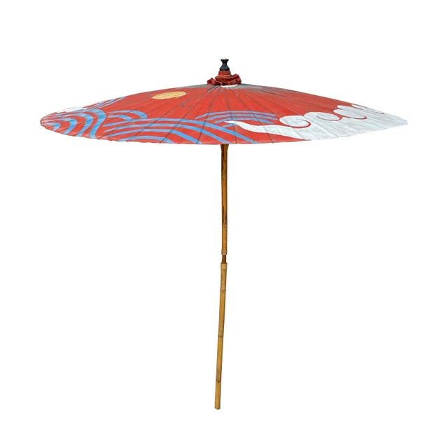 Chinoiserie Chinese Handmade Large Round Green Dragon Theme Paper Umbrella Shade For Sale - Image 3 of 12