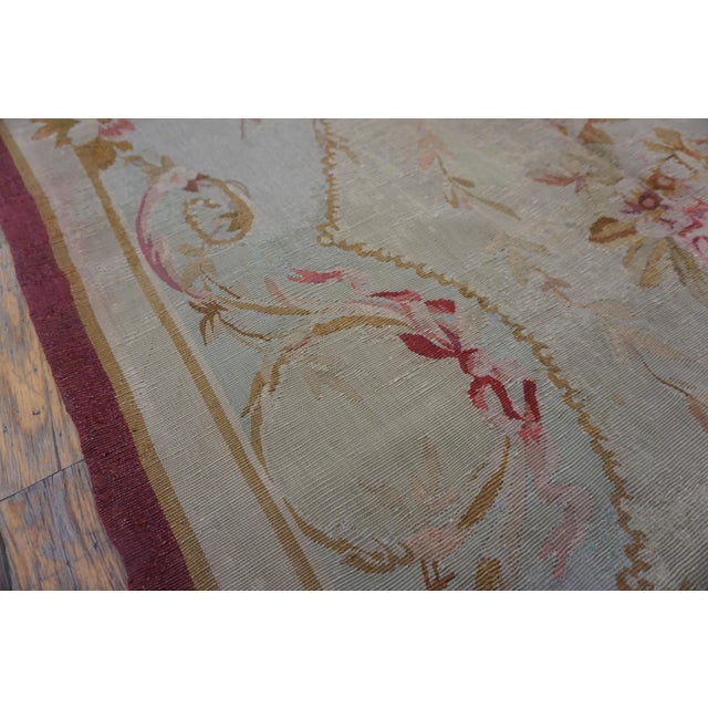 Beige 1880s Ivory Floral Medallion Antique French Aubusson Rug 3' X 6'6" Flatweave Wool Carpet For Sale - Image 8 of 15