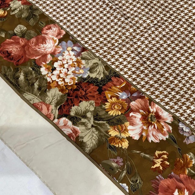 1980s Classic Floral & Houndstooth Design Silk Italian Square Scarf by Valentino For Sale - Image 10 of 14
