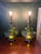Stunning pair of vintage table lamps featuring oversized green pearlescent glass bodies with beautiful iridescent finishes...