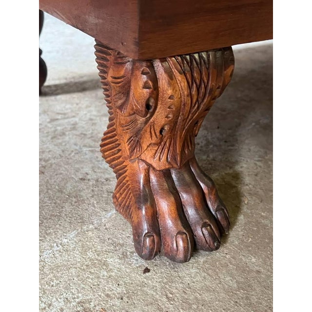 Antique American Empire Carved Wood Double Glass Door Bookcase For Sale - Image 4 of 11