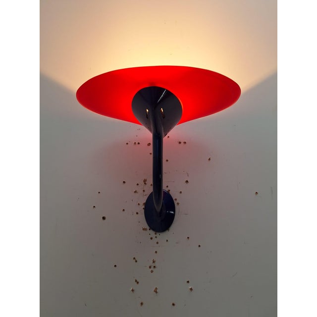 Metal Postmodern Wall Lamps in Red and Yellow Satin Glass with Black Lacquered Metal Structure, Italy, 1980, Set of 2 For Sale - Image 7 of 17