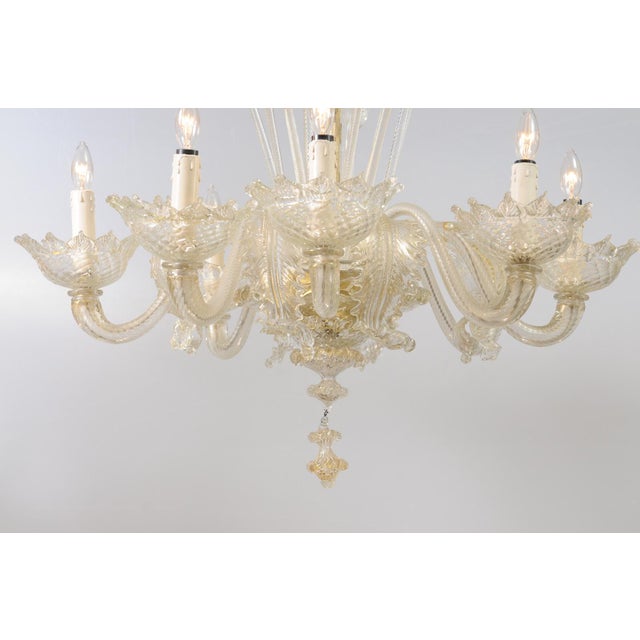 Glass 1940s Ornate 8-Light Murano Glass Chandelier, Italy For Sale - Image 7 of 18