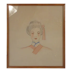 1940s Pastel Painting On Paper Of Asian Woman Signed Dorothy Dwin