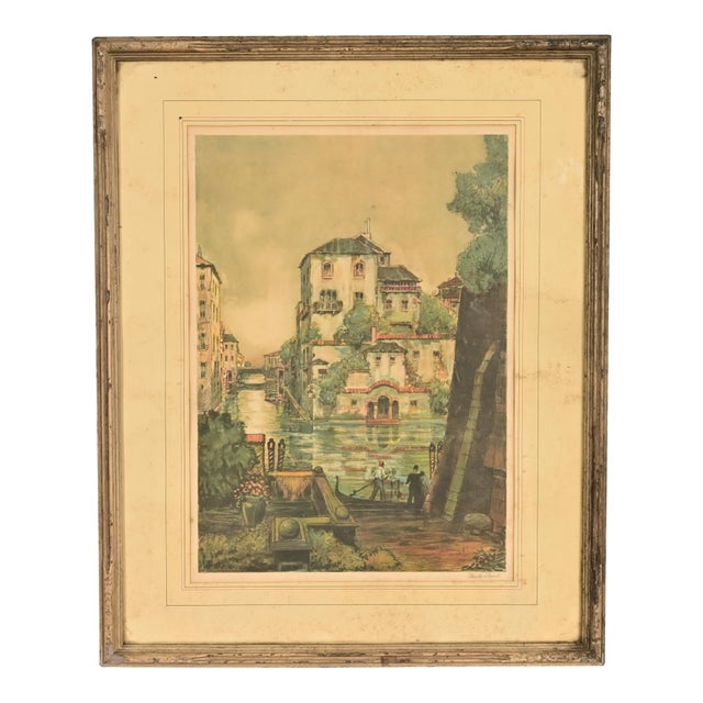 Antique Venice Italy Signed Lithograph by Claude Duval, Circa 1900 For Sale