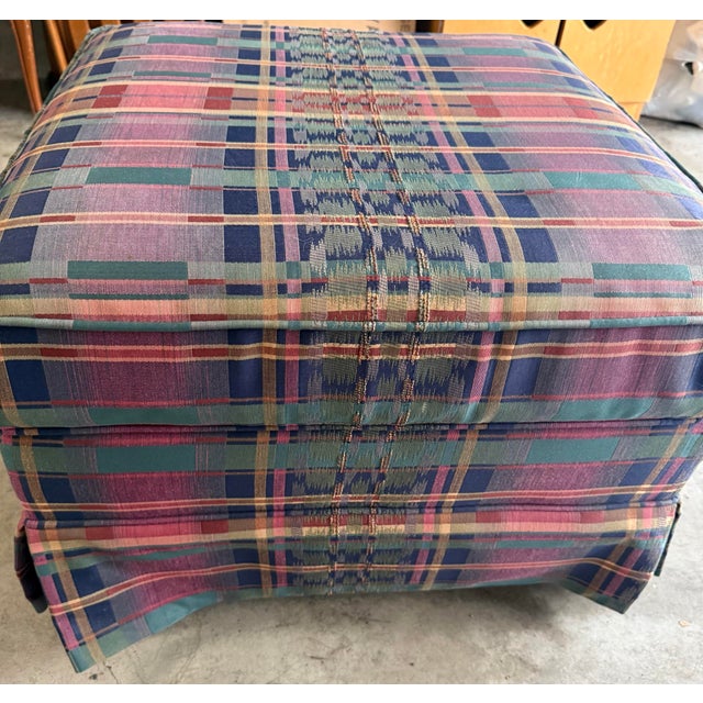 Taylor King Vintage Taylor King Artisans Custom Jewel Plaid Skirted Ottoman on Brass Casters (1996) For Sale - Image 4 of 11