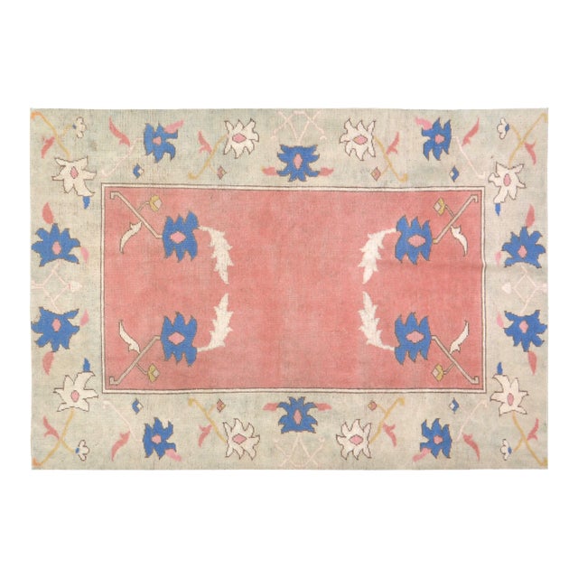 Vintage Turkish Anatolian Hand Knotted Wool Rug, 4'10"x6'9" For Sale