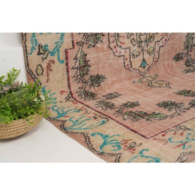 1970s Vintage Turkish Handmade Wool Cotton Pink Area Rug For Sale In San Francisco - Image 6 of 12