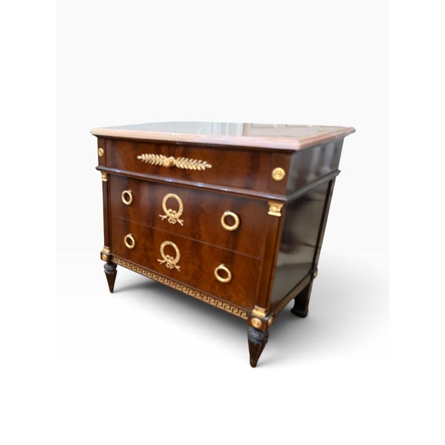 Late 20th Century Late 20th Century Pair of Colombo Mobili Italian Empire Plume Walnut & Pink Marble Nightstands For Sale - Image 5 of 18