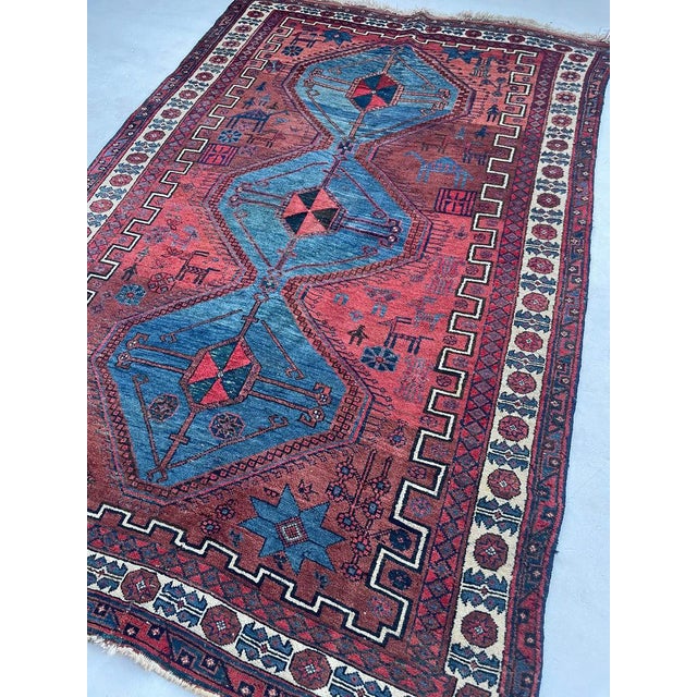 Textile Vintage Village Life Woven Throughout Shiraz Rug 4.6 x 6.9 For Sale - Image 7 of 14
