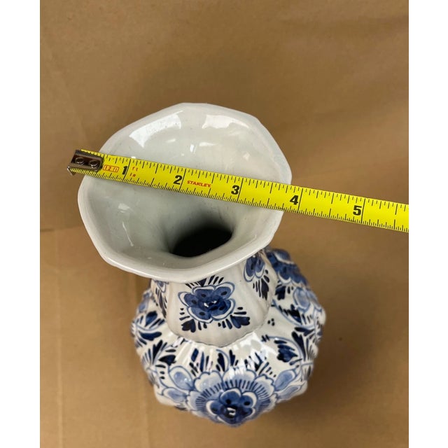 Vintage Delft of Holland Hand Painted Blue & White Floral Vase | Chairish