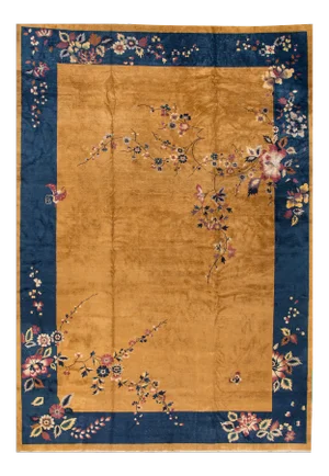 Large Antique Goldenrod Chinese Art Deco Wool Rug 12 Ft X 17 Ft 7 In