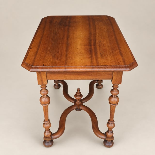 Early 20th Century 20th Century Louis XIII Style Walnut Writing Table With X-Form Stretcher For Sale - Image 5 of 10