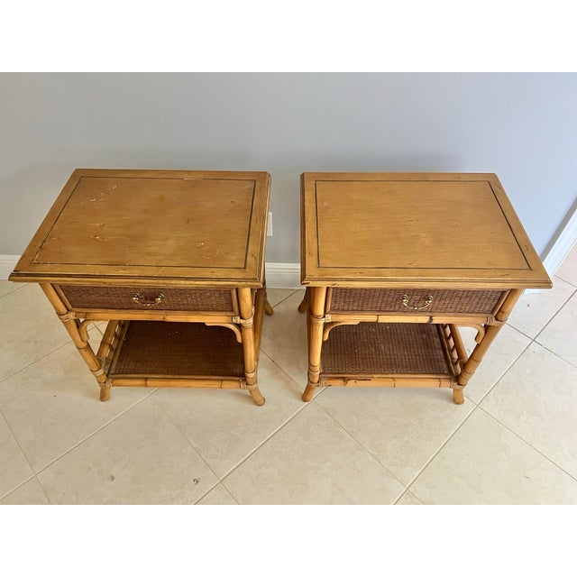 Late 20th Century Vintage Bamboo and Wicker Nightstands- Pair For Sale - Image 5 of 7