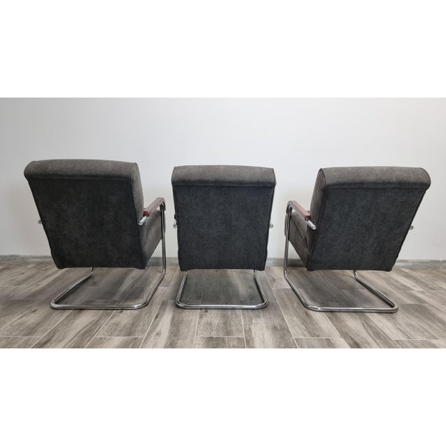 Tubular Armchair by Anton Lorenz for Ton, Set of 3 For Sale - Image 10 of 14