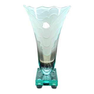 Late 20th Century Salvatore Polizzi Clear Wave Large Art Glass Vase For Sale