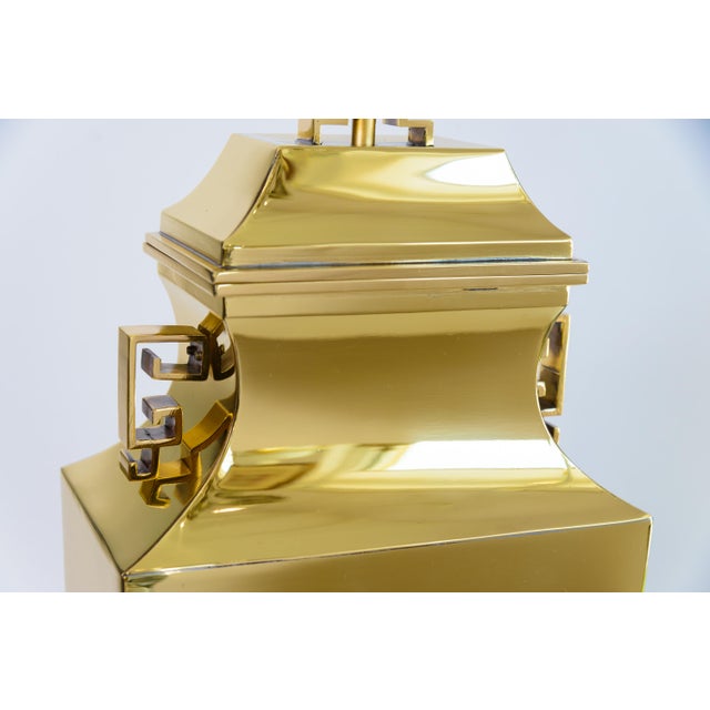 Wood Pair of Large Ming Style Brass Table Lamps, 1960s, Italy For Sale - Image 7 of 18