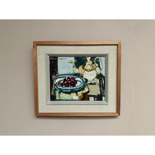 Hans Larsson, Fruits and Teapot, 1952, Oil Painting on Panel, Framed For Sale - Image 7 of 13