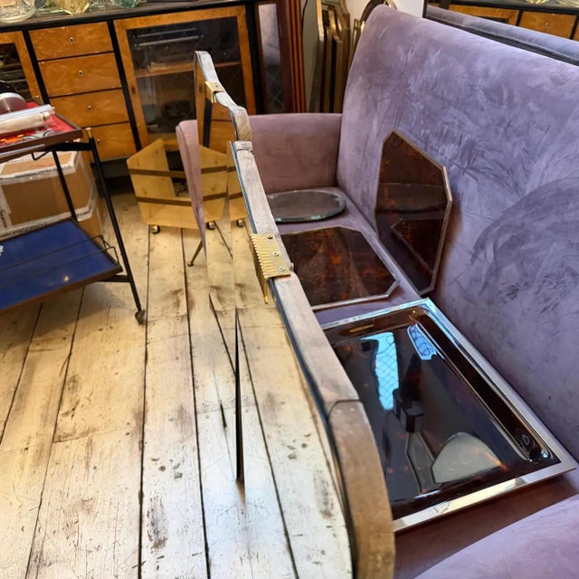 Mid-Century Modern Two 1950s Gio Ponti Style Mid-Century Modern Wood and Brass Wall Mirrors For Sale - Image 3 of 18