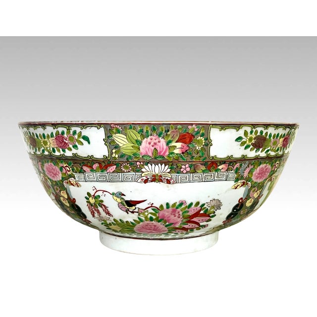 Old Chinese porcelain export 'Punch Bowl' featuring the classic Rose Mandarin Medallion design, hand painted in rich thick...