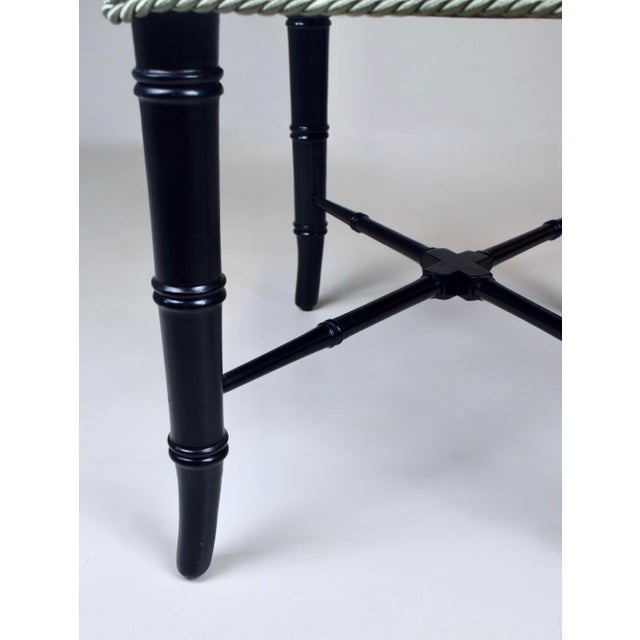 Black Faux Bamboo Ottoman Bench Stool New Floral Upholstery For Sale - Image 8 of 10