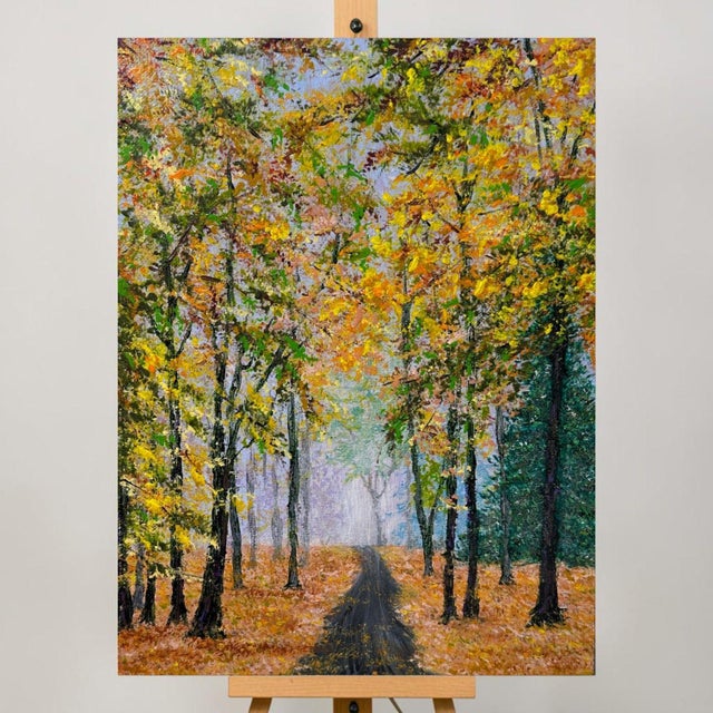 Add warmth and charm to your space with this vibrant fall-themed acrylic painting. Featuring a lush autumn landscape, the...