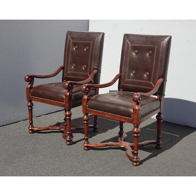 2000 - 2009 Theodore Alexander Brown Leather Library Side Chairs French Traditional - a Pair For Sale - Image 5 of 13