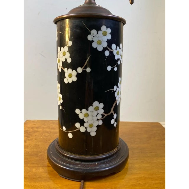 1920s Antique Chinese Cherry Blossom Pattern Ceramic Lamp For Sale - Image 9 of 9
