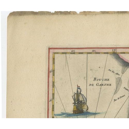 Paper Antique Blaeu Map of the Bordelais, 1642 For Sale - Image 7 of 12