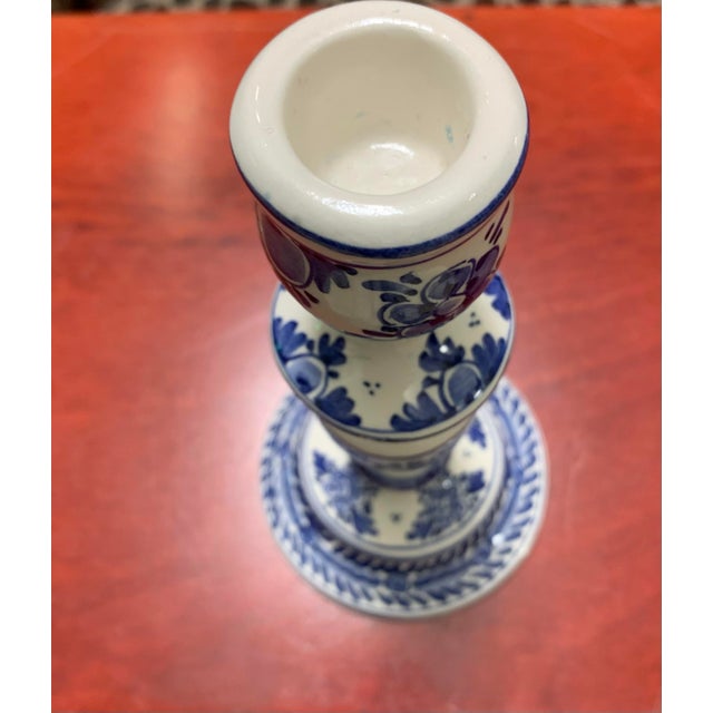 Traditional Vintage Dutch Delft Faience Floral Candlestick For Sale - Image 3 of 10