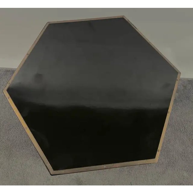 Asian Black Lacquer Hexagonal Side Table With Hand-Painted Gold & Figural Pane For Sale In New York - Image 6 of 15