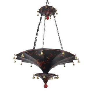 Vintage Two Tiers Upside Down Umbrella Ceiling Chandelier With Bells, Black Red in Arabasic Design For Sale